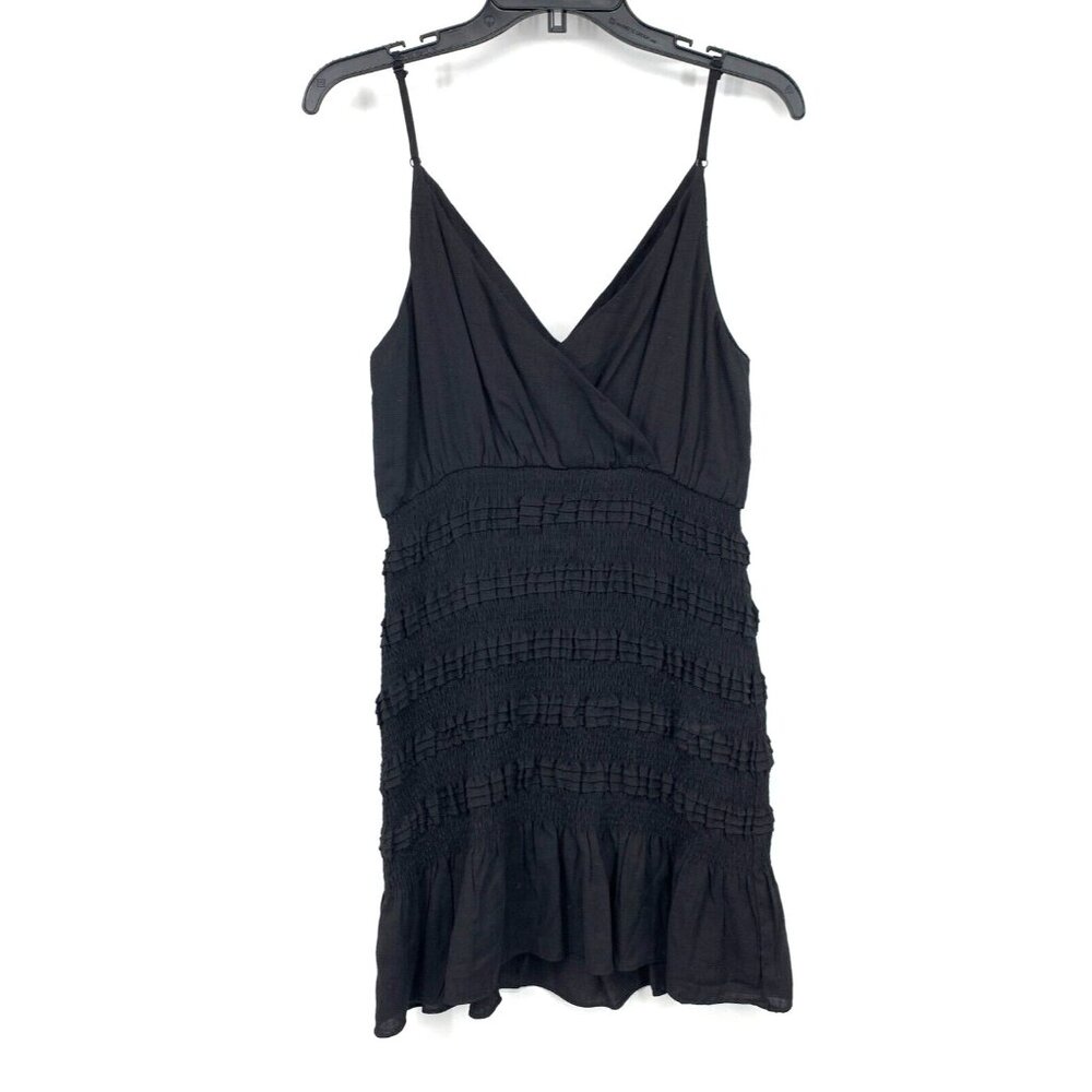 Do + Be Dress Black Sleeveless Smocked Mini V Neck Ruffle - Picture 6 of 9